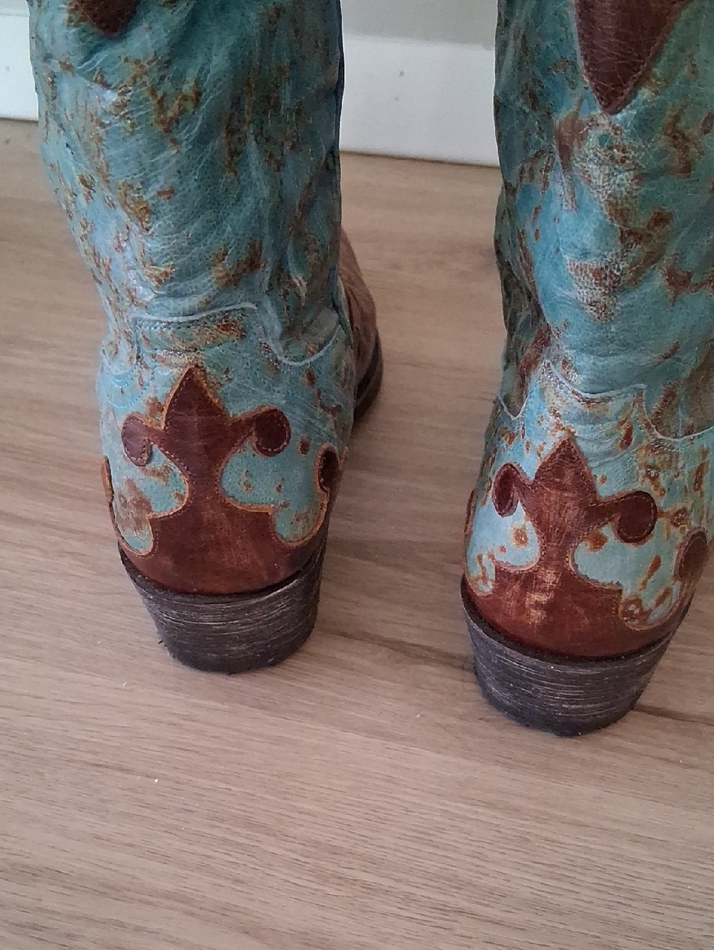 LANE Turquoise and Brown Leather Cowboy Boots, Size 9 - Picture 2 of 5